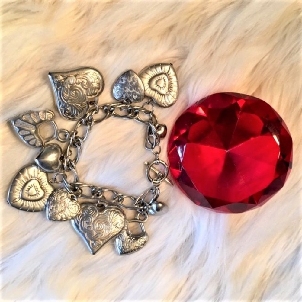 Silver Heart Charm Bracelet Etch Jewelry Valentine